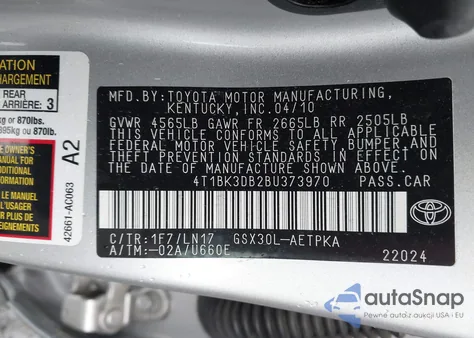 2011 Toyota Avalon Limited z USA, uszkodzony, nr VIN 4T1BK3DB2BU373970